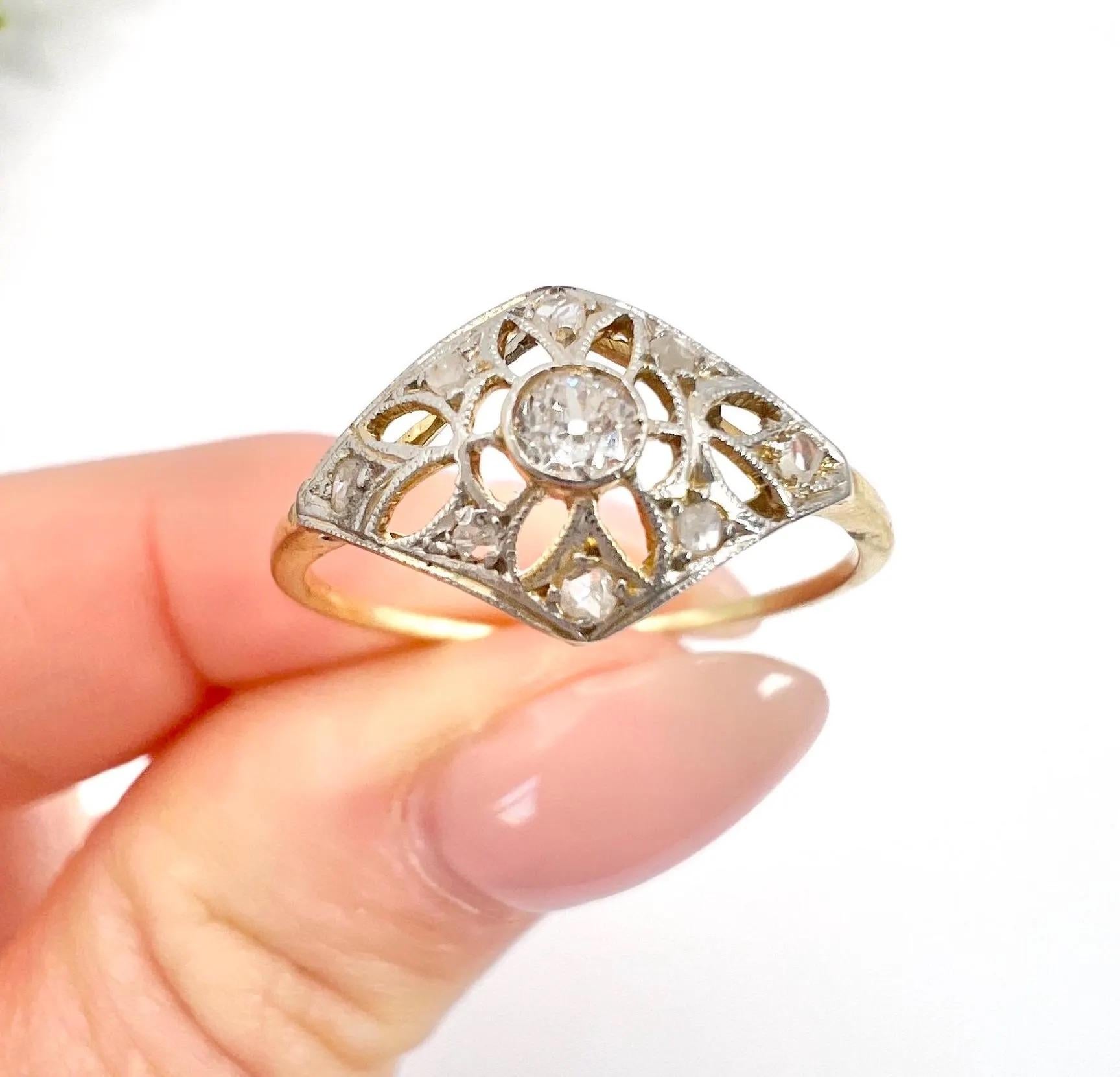 Brilliant Cut Antique 18ct Gold & Platinum, Edwardian Diamond Bombe Shaped Ring