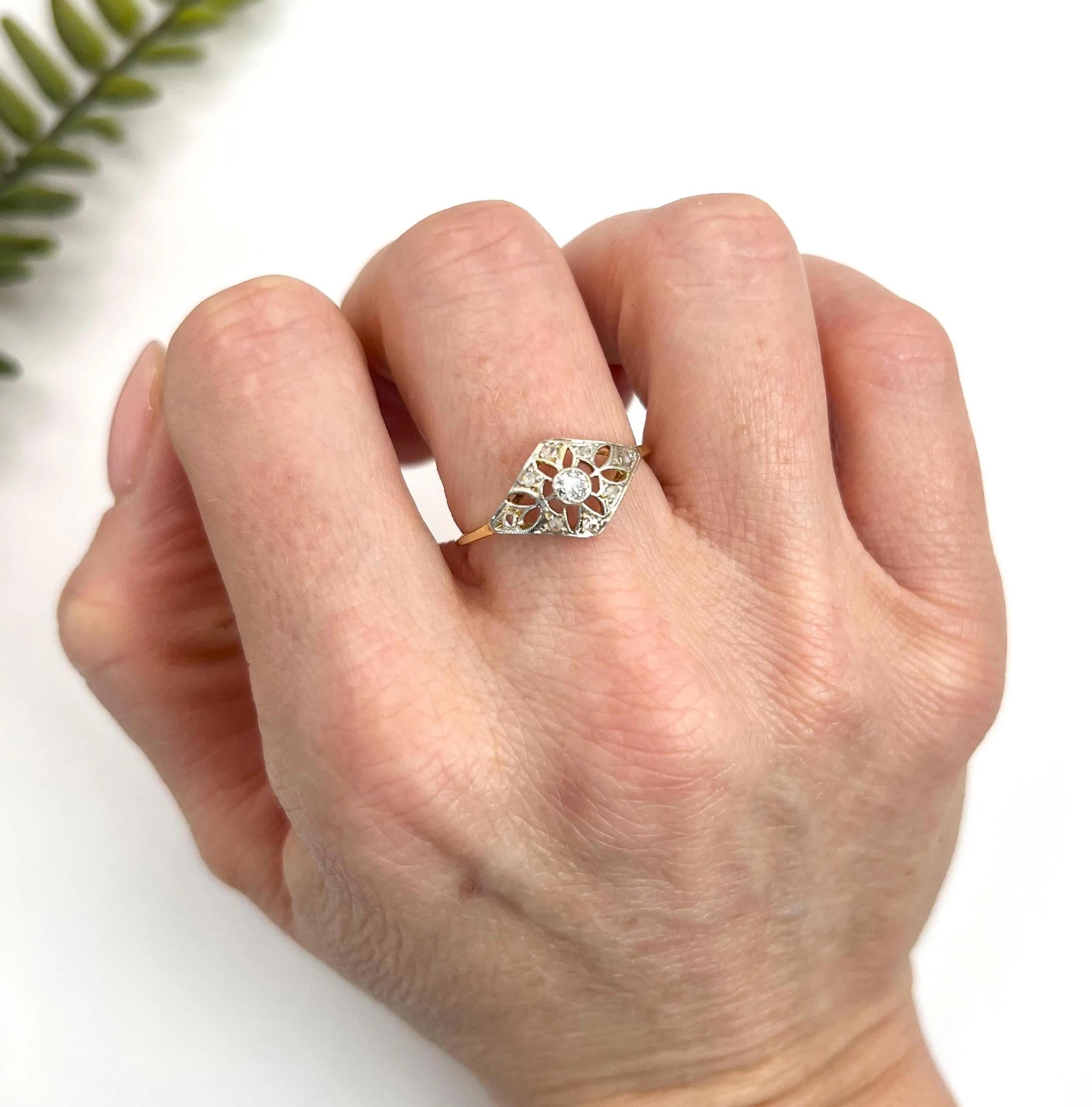 Women's or Men's Antique 18ct Gold & Platinum, Edwardian Diamond Bombe Shaped Ring