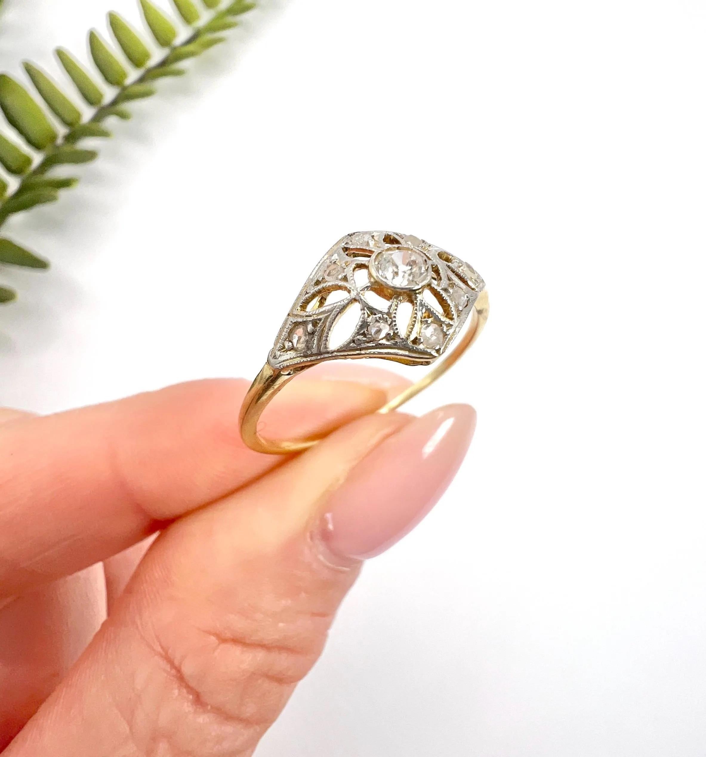 Antique 18ct Gold & Platinum, Edwardian Diamond Bombe Shaped Ring 2