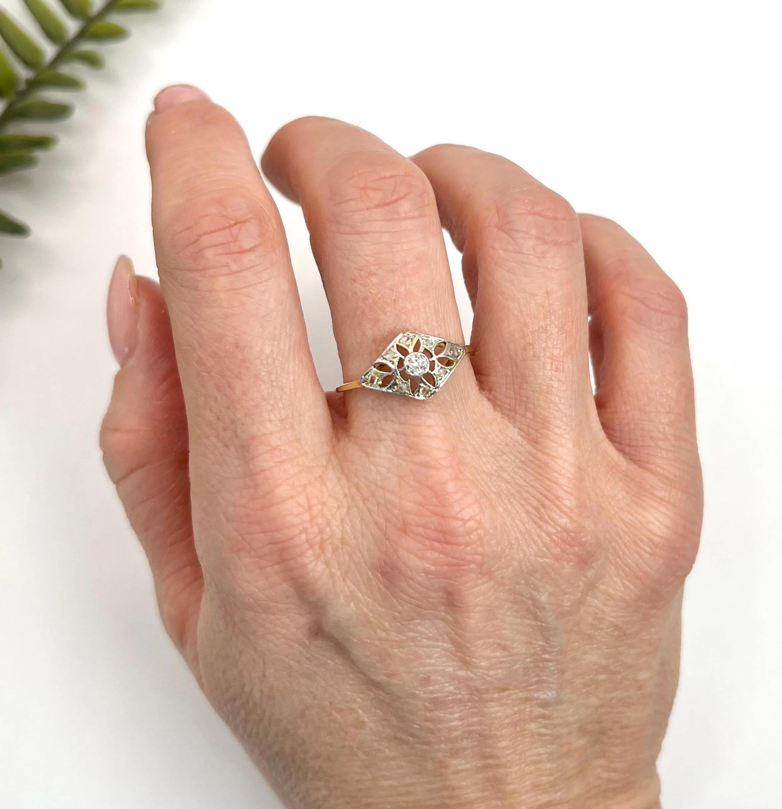 Antique 18ct Gold & Platinum, Edwardian Diamond Bombe Shaped Ring 4