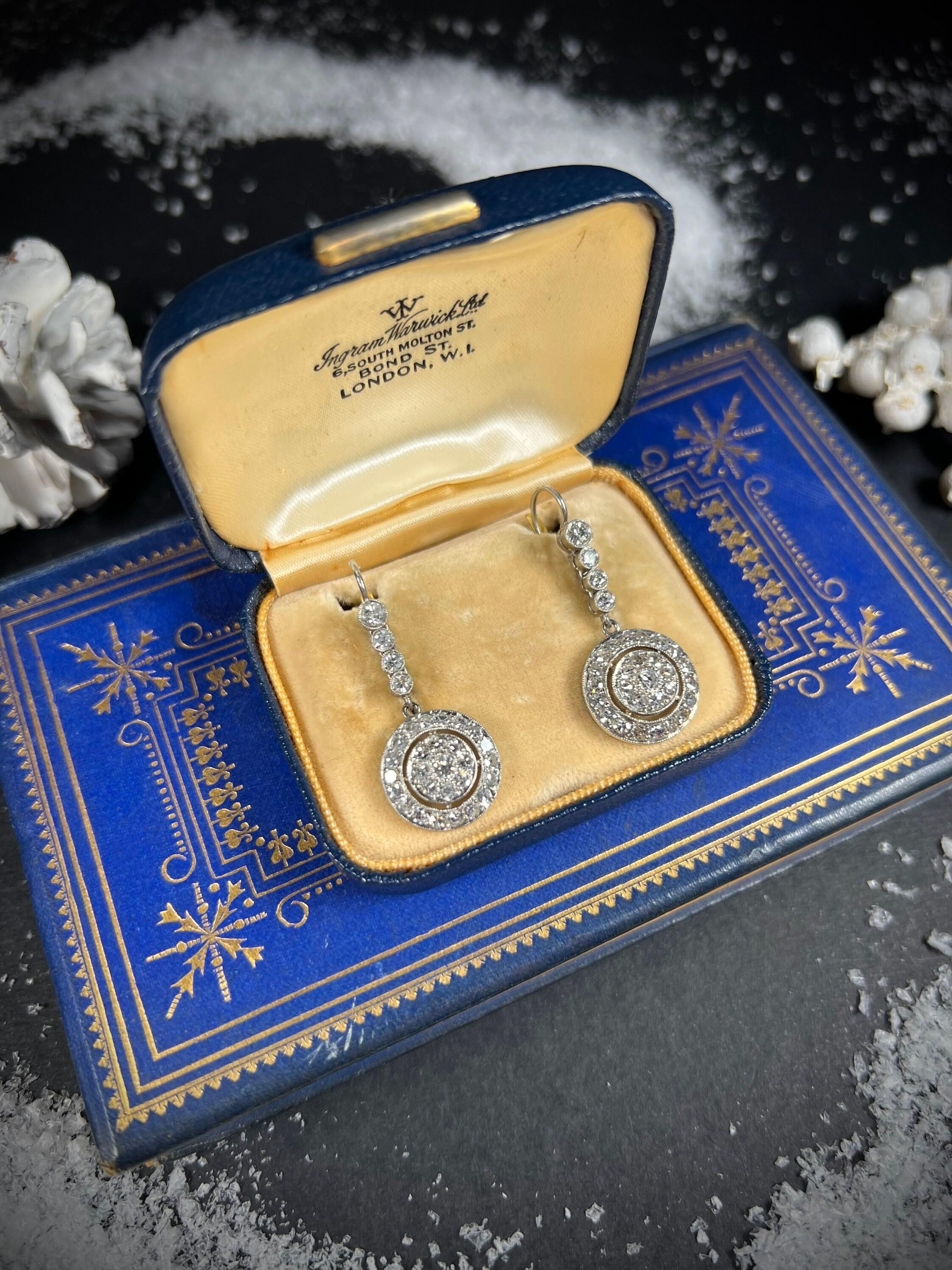 Antike Edwardianische Diamant-Tropfen-Ohrringe aus 18 Karat Gold & Platin mit Kreis im Angebot 5