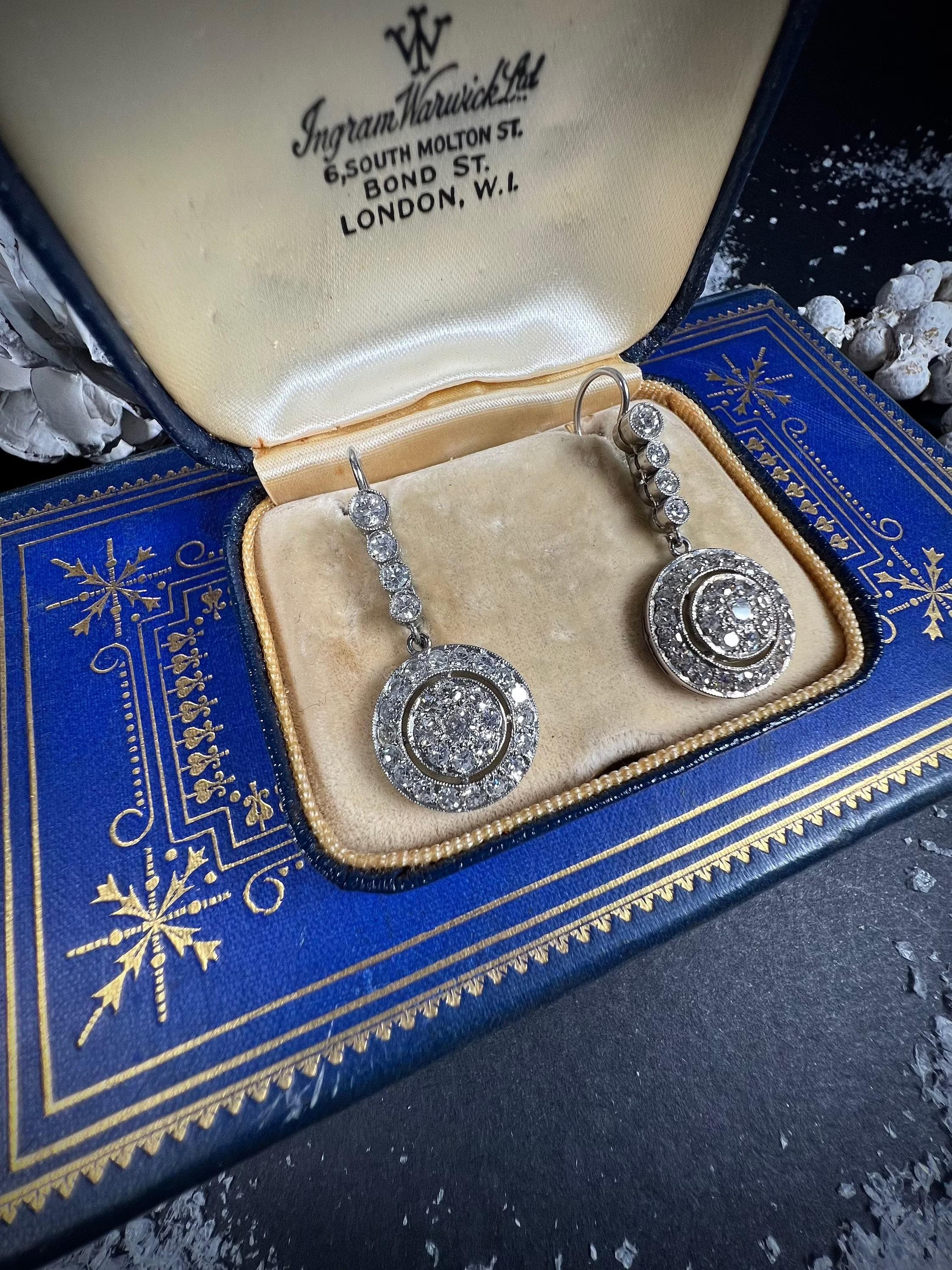 Antike Edwardianische Diamant-Tropfen-Ohrringe aus 18 Karat Gold & Platin mit Kreis für Damen oder Herren im Angebot