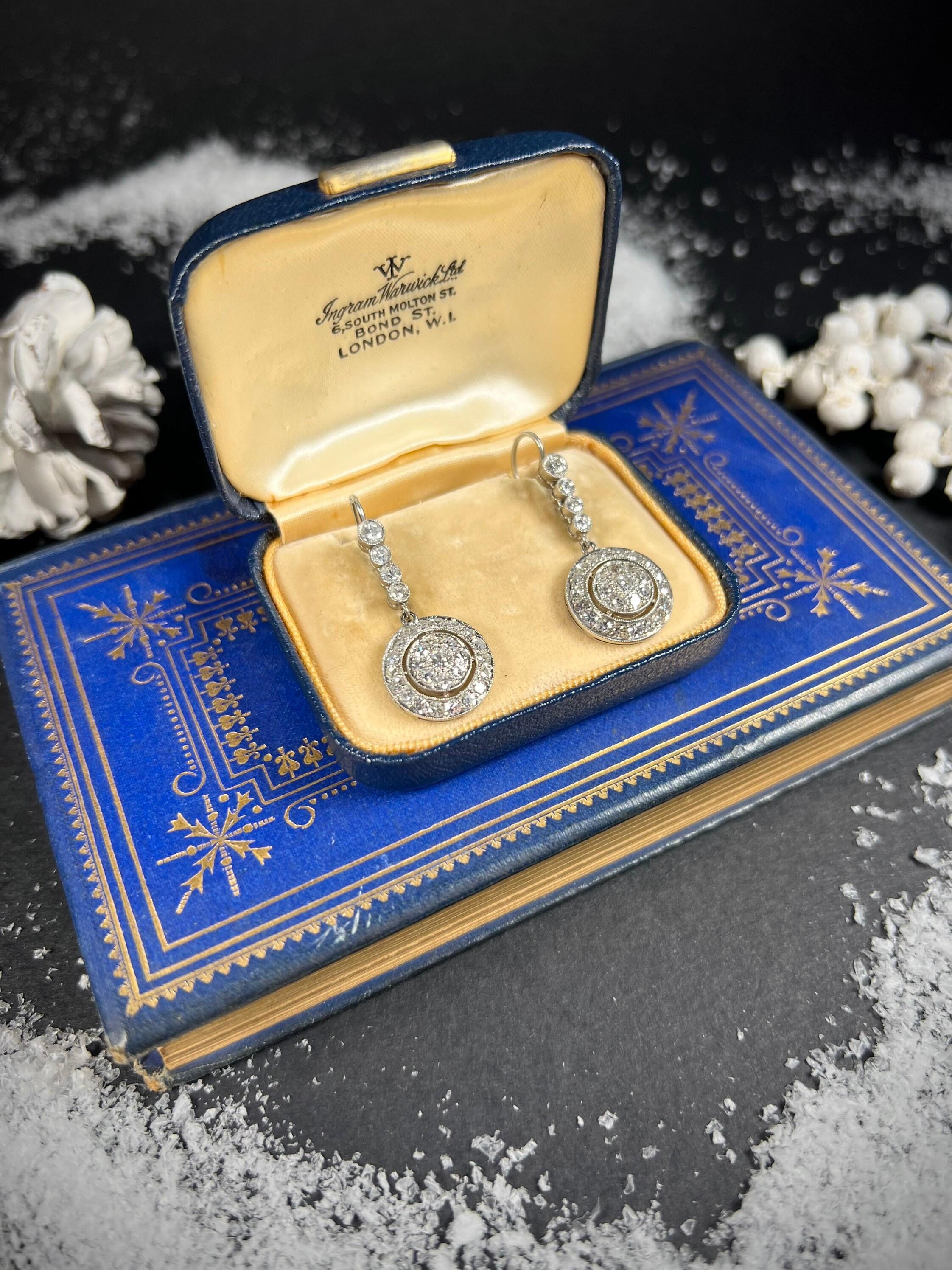 Antike Edwardianische Diamant-Tropfen-Ohrringe aus 18 Karat Gold & Platin mit Kreis im Angebot 2