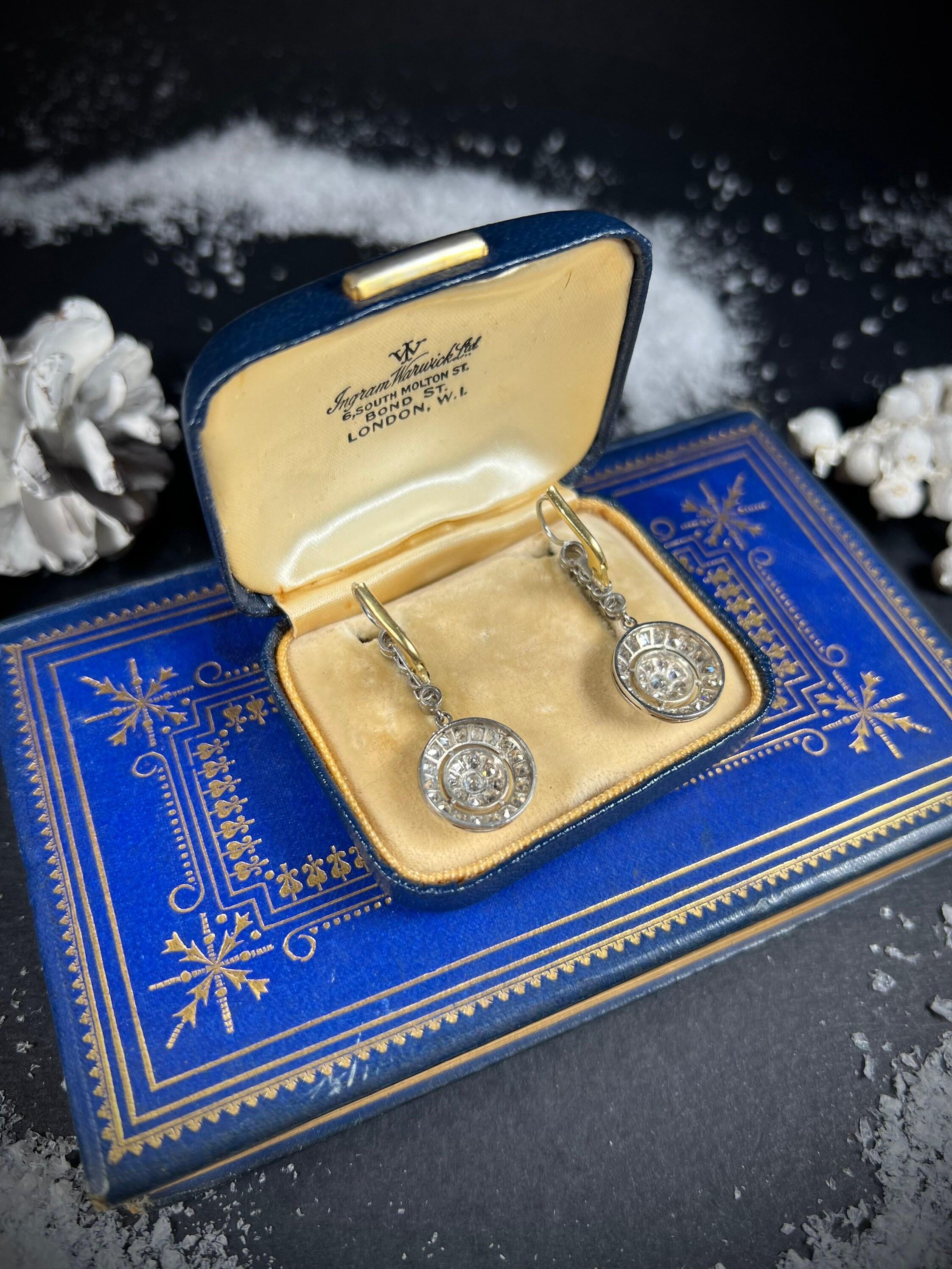 Antique 18ct Gold & Platinum Edwardian Diamond Circlet Drop Earrings For Sale 4