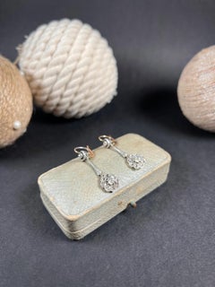 Antique 18ct Gold & Platinum, Edwardian Diamond Daisy Cluster Drop Earrings