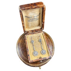 Antique 18ct Gold & Platinum, Edwardian Diamond Daisy Cluster Drop Earrings