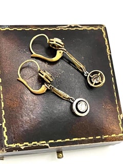 Antiguos Pendientes Dormeuse Edwardianos de Oro de 18 ct y Platino Circa 1910