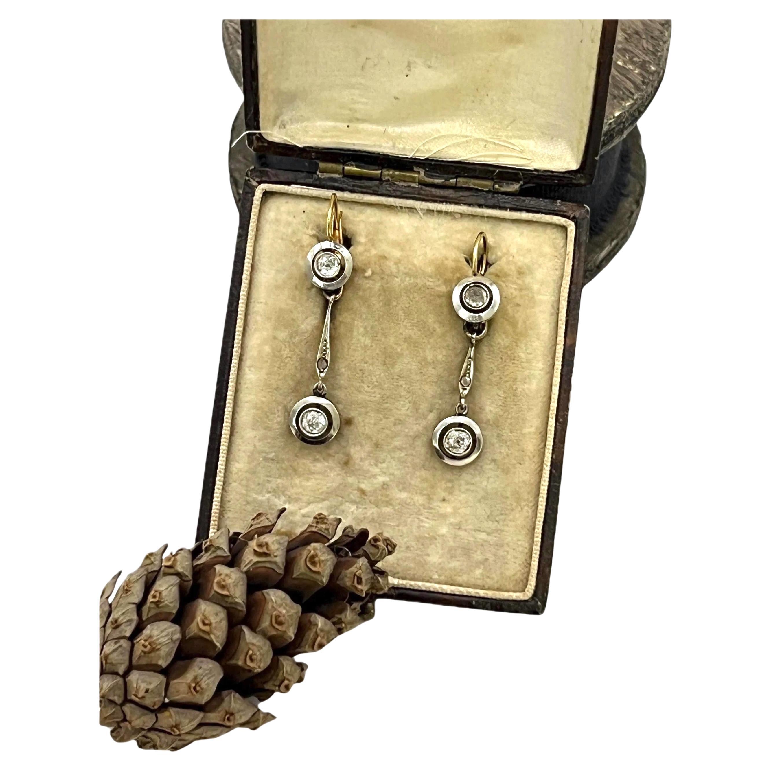 Antique 18ct Gold 
Platinum Edwardian Diamond Dormeuse Drop Earrings Circa 1910 For Sale