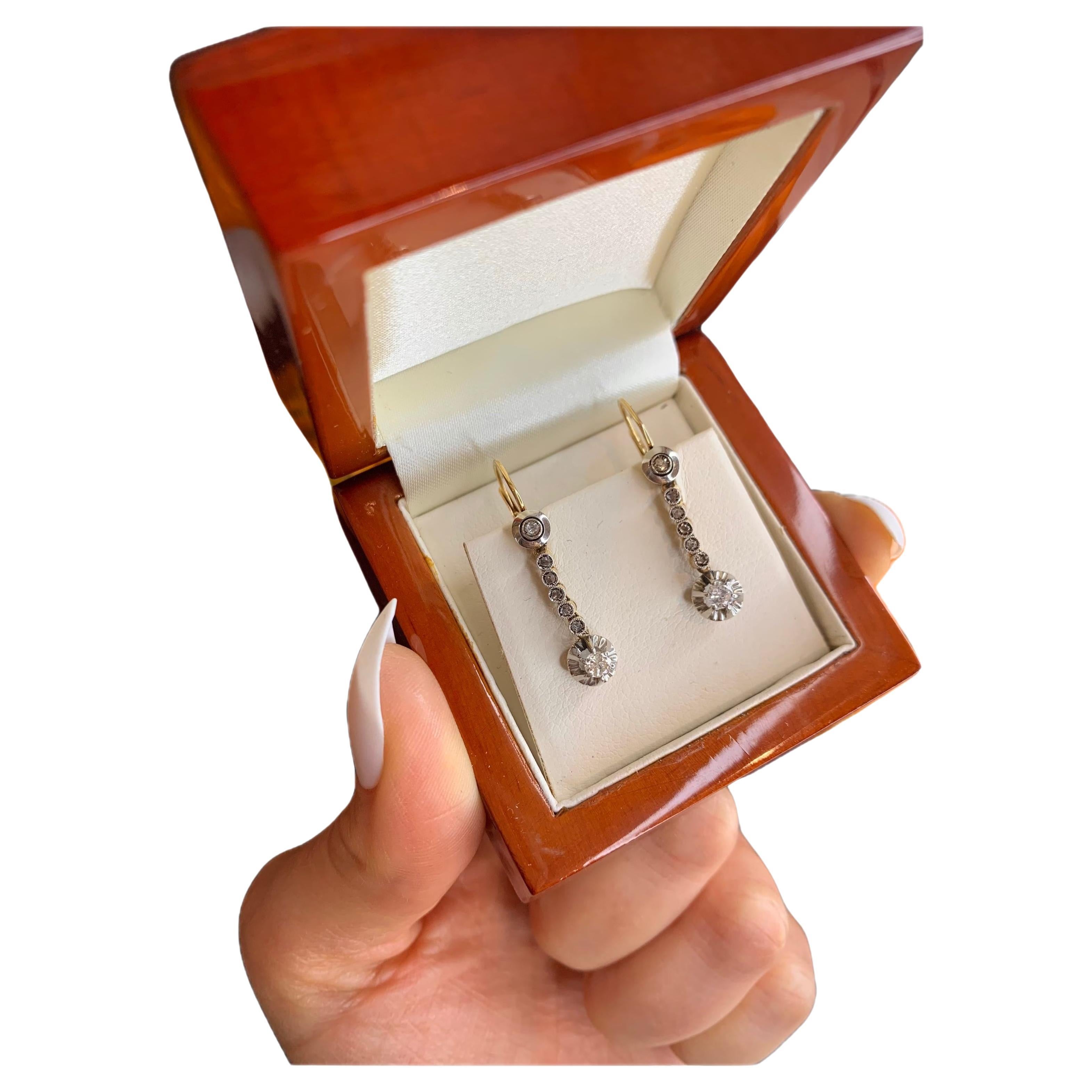 Antike Dormeuse-Tropfen-Ohrringe aus 18 Karat Gold & Platin mit edwardianischen Diamanten im Angebot