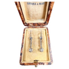 Antique 18ct Gold & Platinum Edwardian Diamond Dormeuse Drop Earrings
