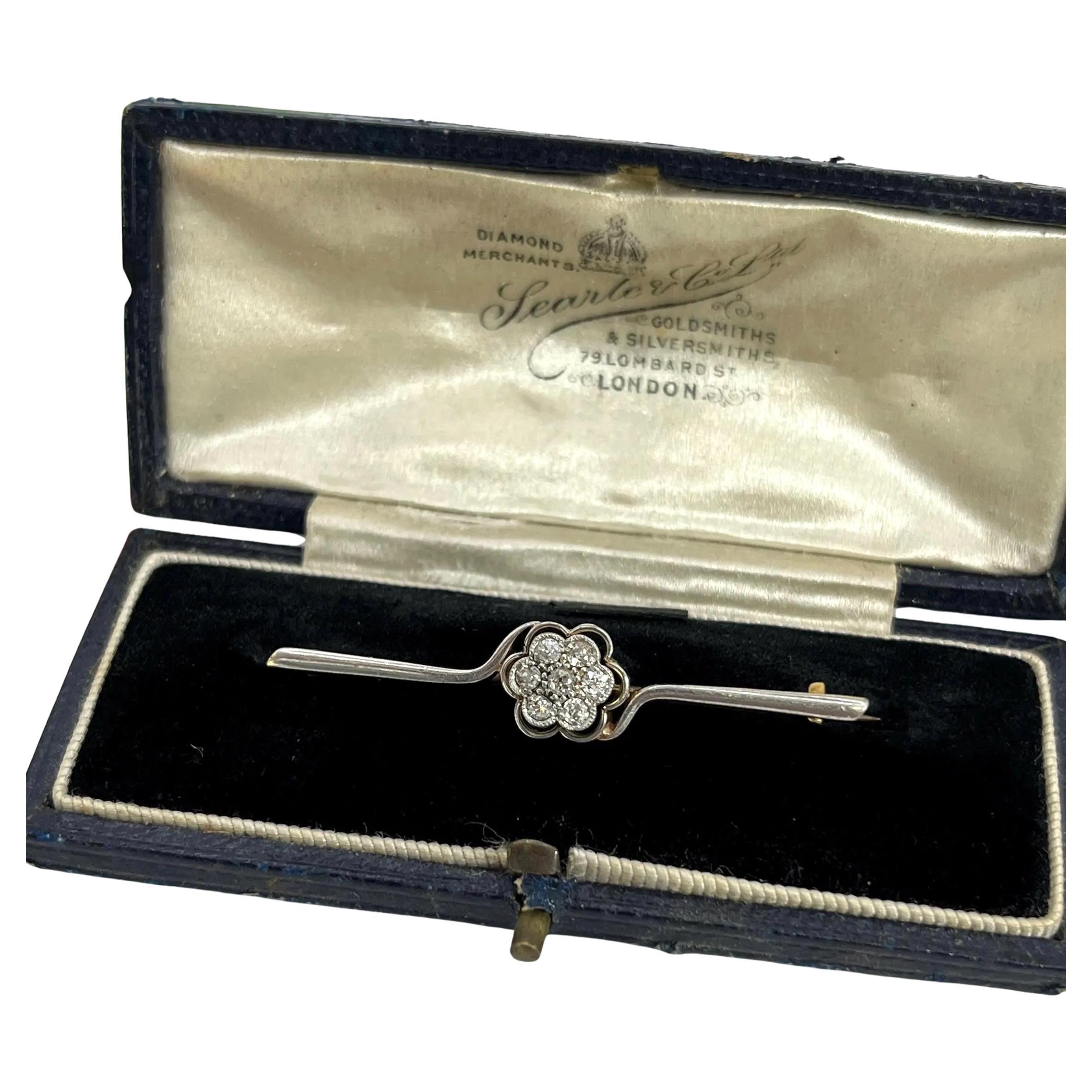 Antiguo broche eduardiano de corazón de diamantes en oro y platino de 18 ct, circa 1910 en venta