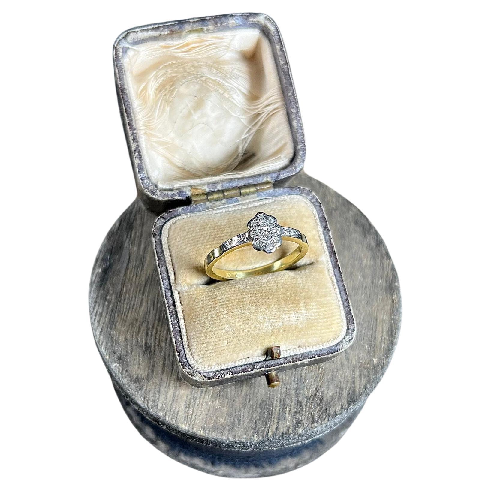 Antique 18ct Gold & Platinum Edwardian Diamond Illusion Ring For Sale