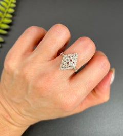 Antique 18ct Gold & Platinum, Edwardian Diamond Marquise / Navette Shaped Ring