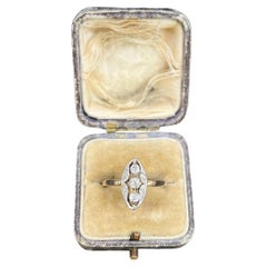 Antiker 18 Karat Gold & Platin Edwardian Diamant-Ring mit drei Steinen Navette/Marquise