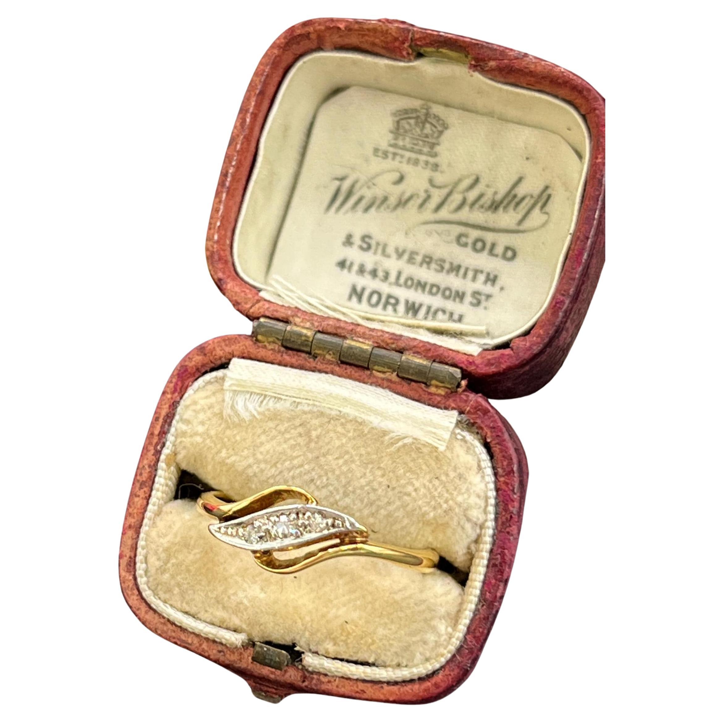 Antiker 18ct Gold & Platin, Edwardianischer Diamant Twist Ring