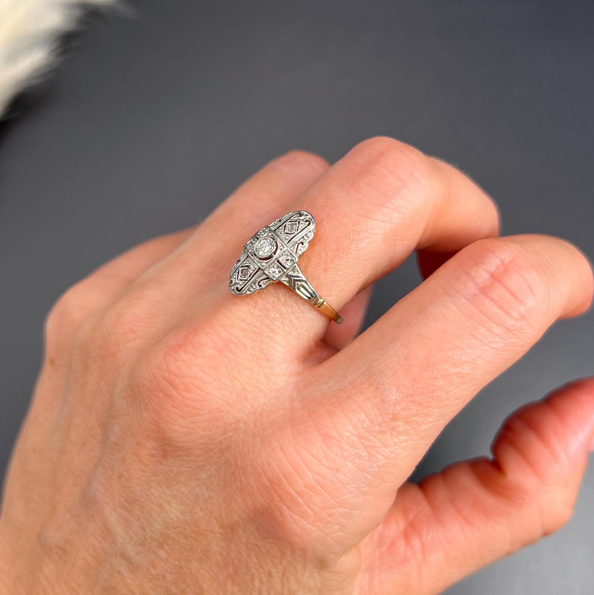 Antique 18ct Gold & Platinum, Edwardian Diamond Upfinger Oval Shaped Ring For Sale 6
