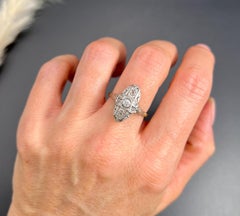 Antique 18ct Gold & Platinum, Edwardian Diamond Upfinger Oval Shaped Ring