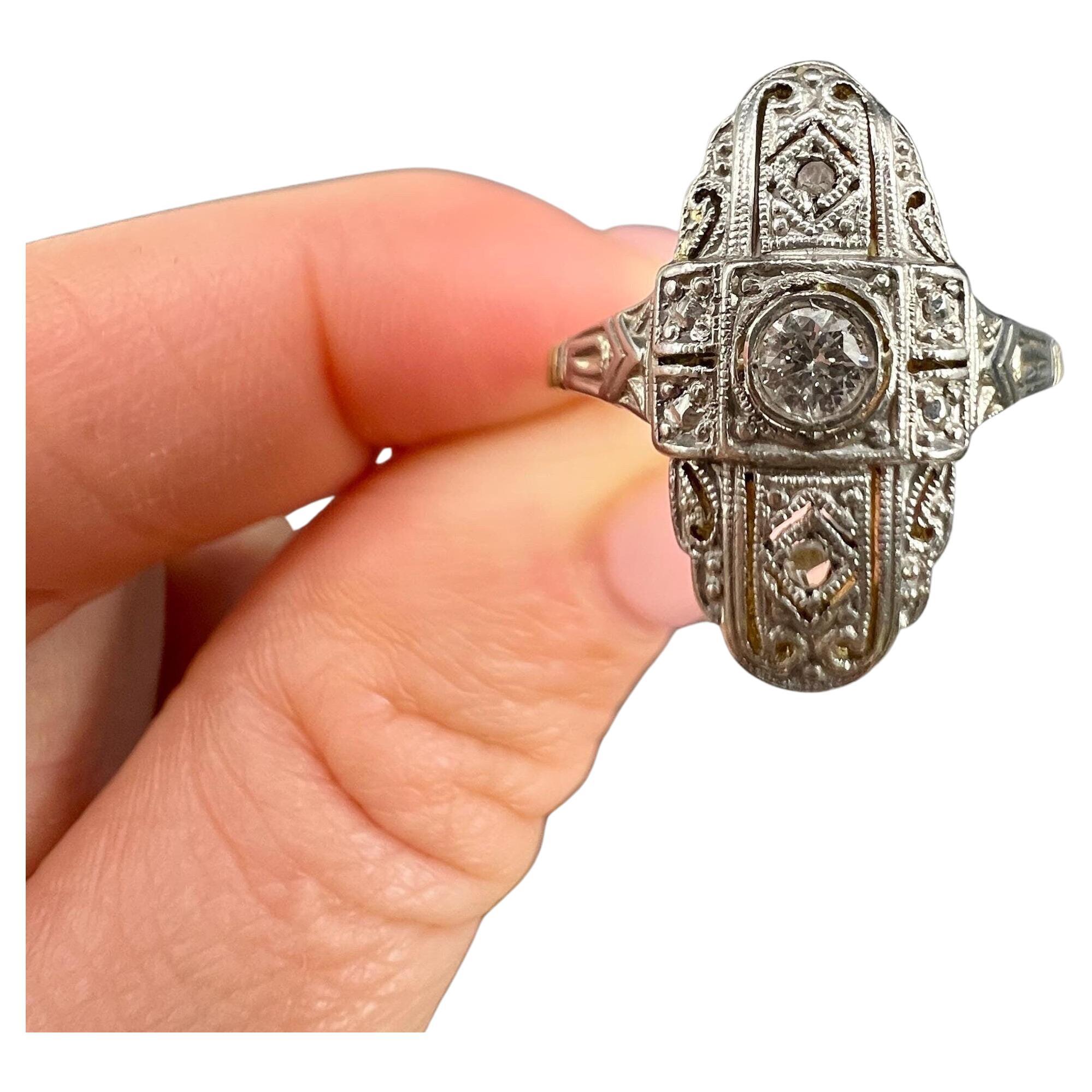 Antique 18ct Gold & Platinum, Edwardian Diamond Upfinger Oval Shaped Ring
