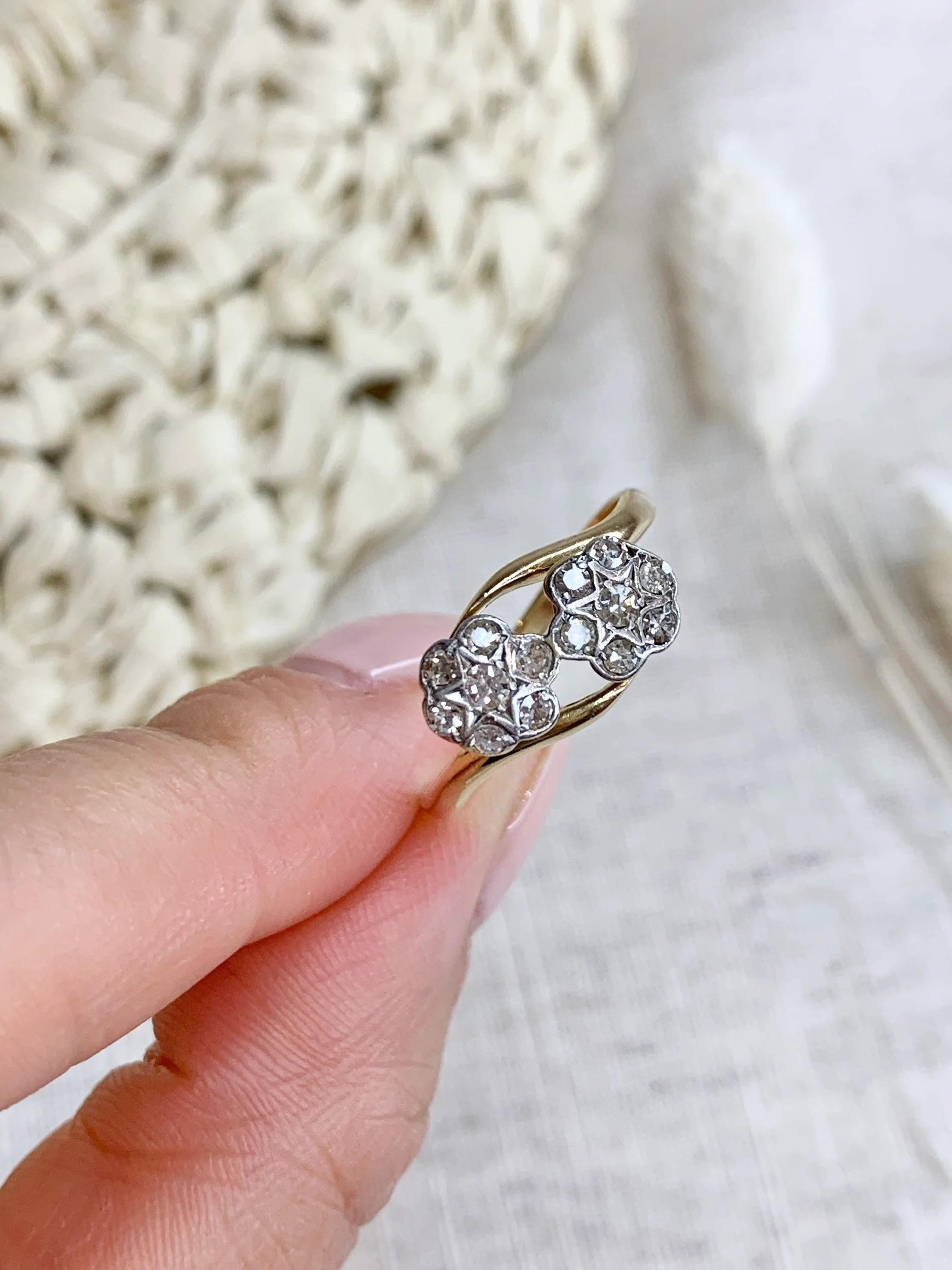 Antique 18ct Gold & Platinum Edwardian Double Diamond Daisy Ring For Sale 5