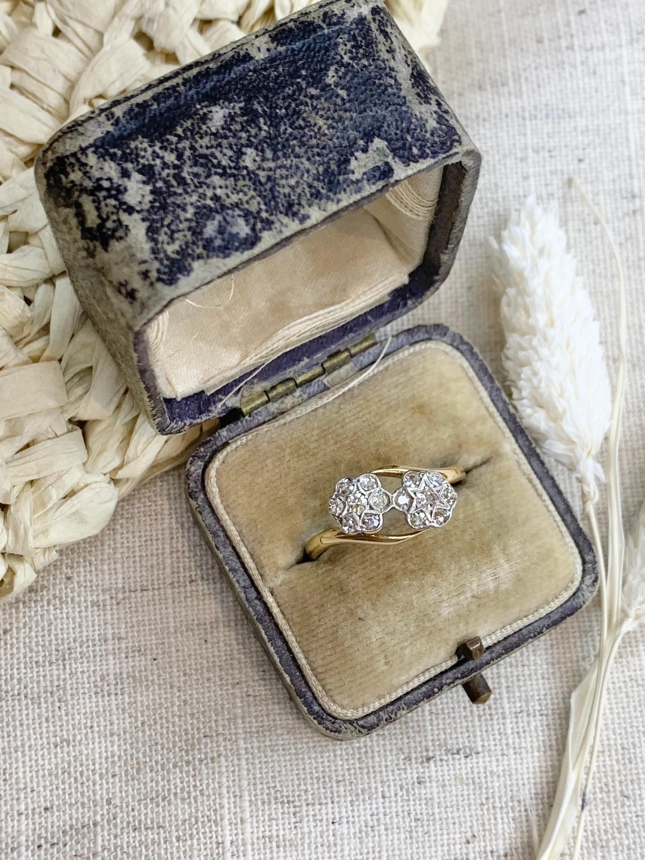 Antique 18ct Gold & Platinum Edwardian Double Diamond Daisy Ring For Sale 3