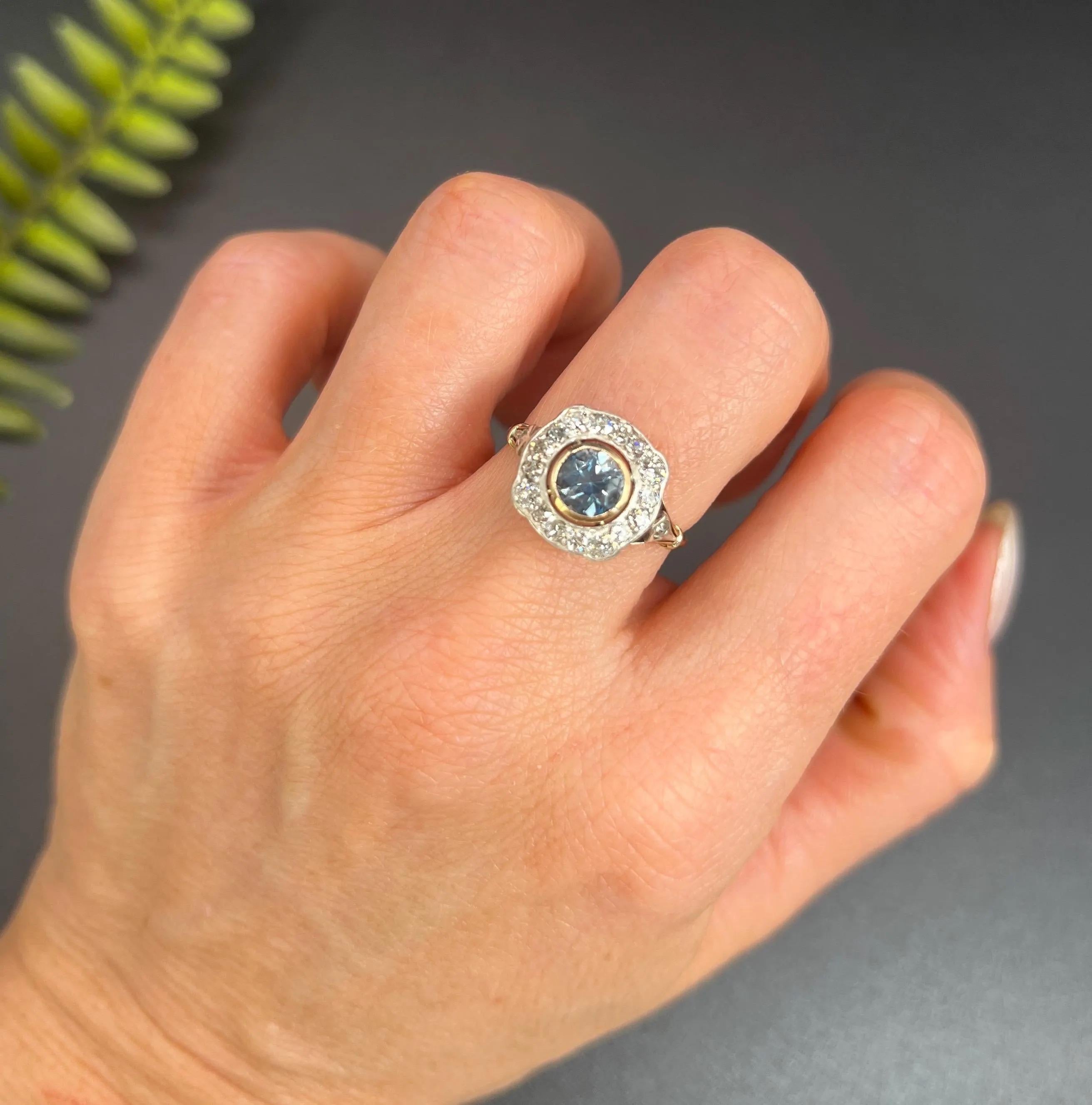 Antique Aquamarine Ring

18ct Gold

Circa 1910

Step into timeless elegance with this exquisite Edwardian ring, masterfully crafted in 18ct gold and platinum. The centrepiece is a stunning, faceted natural aquamarine elegantly encased in warm yellow