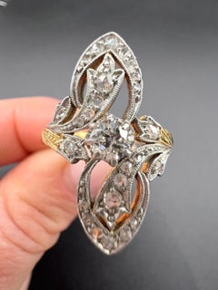 Antique 18ct Gold & Platinum, Edwardian era Diamond Belle Époque Ring