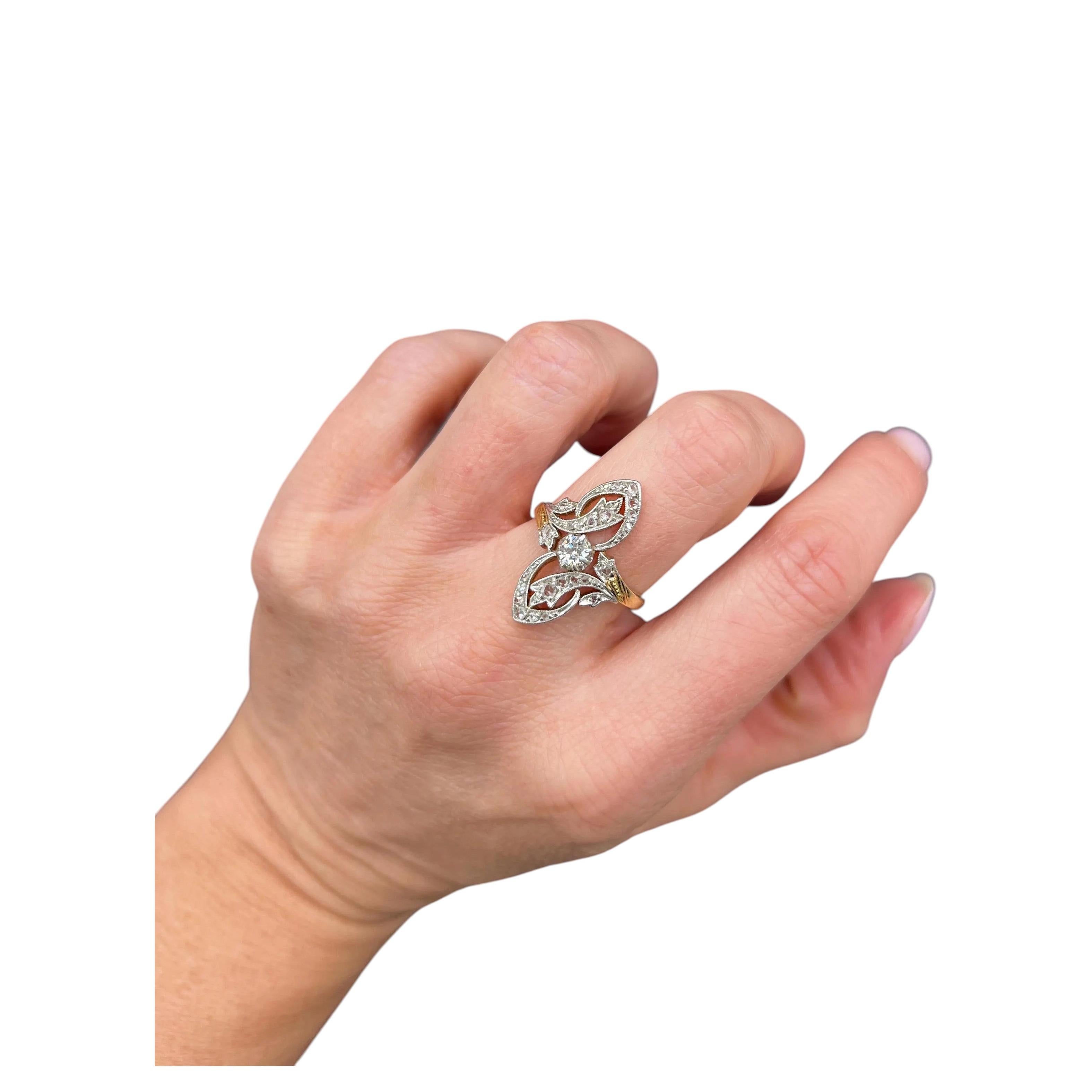 Antique 18ct Gold & Platinum, Edwardian era Diamond Belle Époque Ring