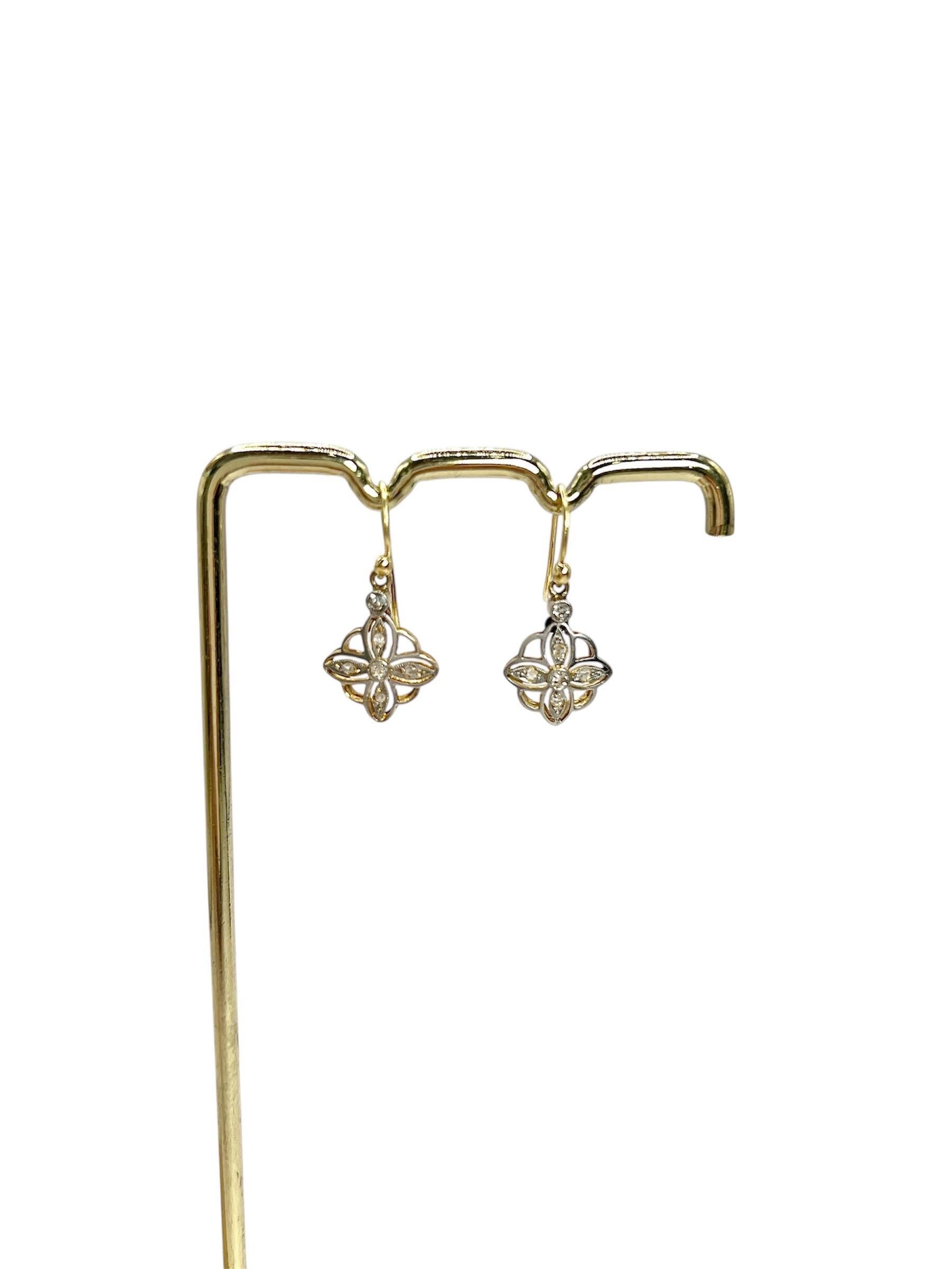 Antique 18ct Gold & Platinum, Edwardian era Diamond Drop Dangle Earrings For Sale 5