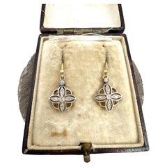 Antique 18ct Gold & Platinum, Edwardian era Diamond Drop Dangle Earrings