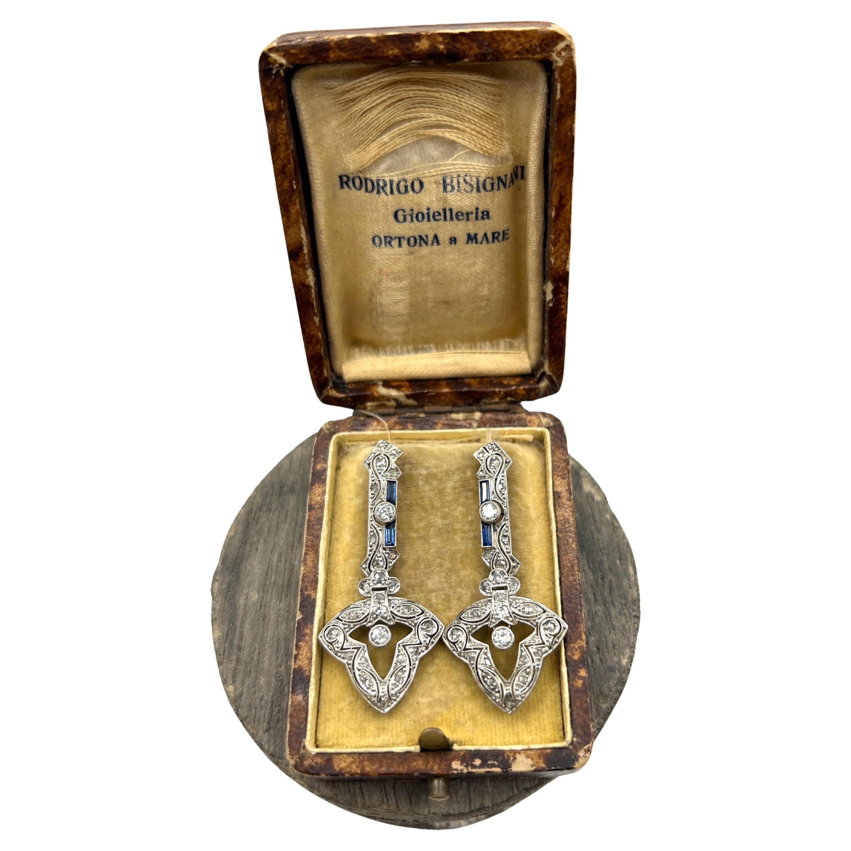 Antike 18ct Gold & Platin, Edwardian Ära Sapphire und Diamant Ohrringe