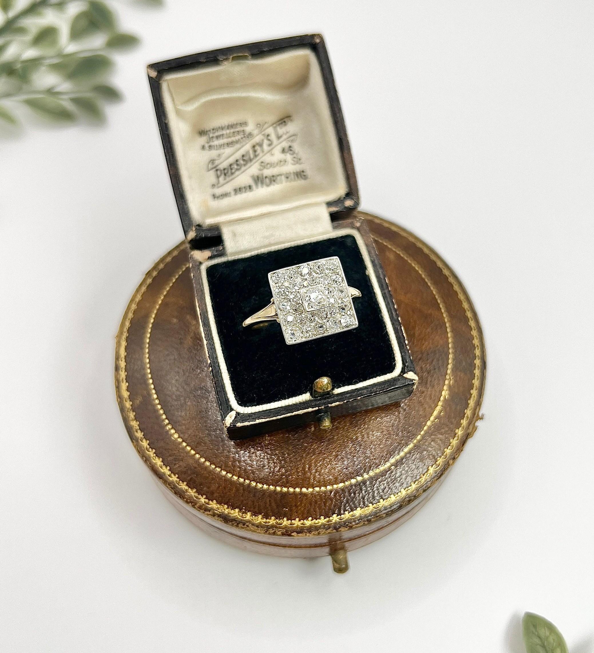 Antique Diamond Ring 

18ct Yellow Gold & Platinum Tested 

Circa 1910

Introducing a stunning piece from the Edwardian era, this fabulous square-shaped ring features approximately 2.0 carats of sparkling natural diamonds with a delicate milgrain