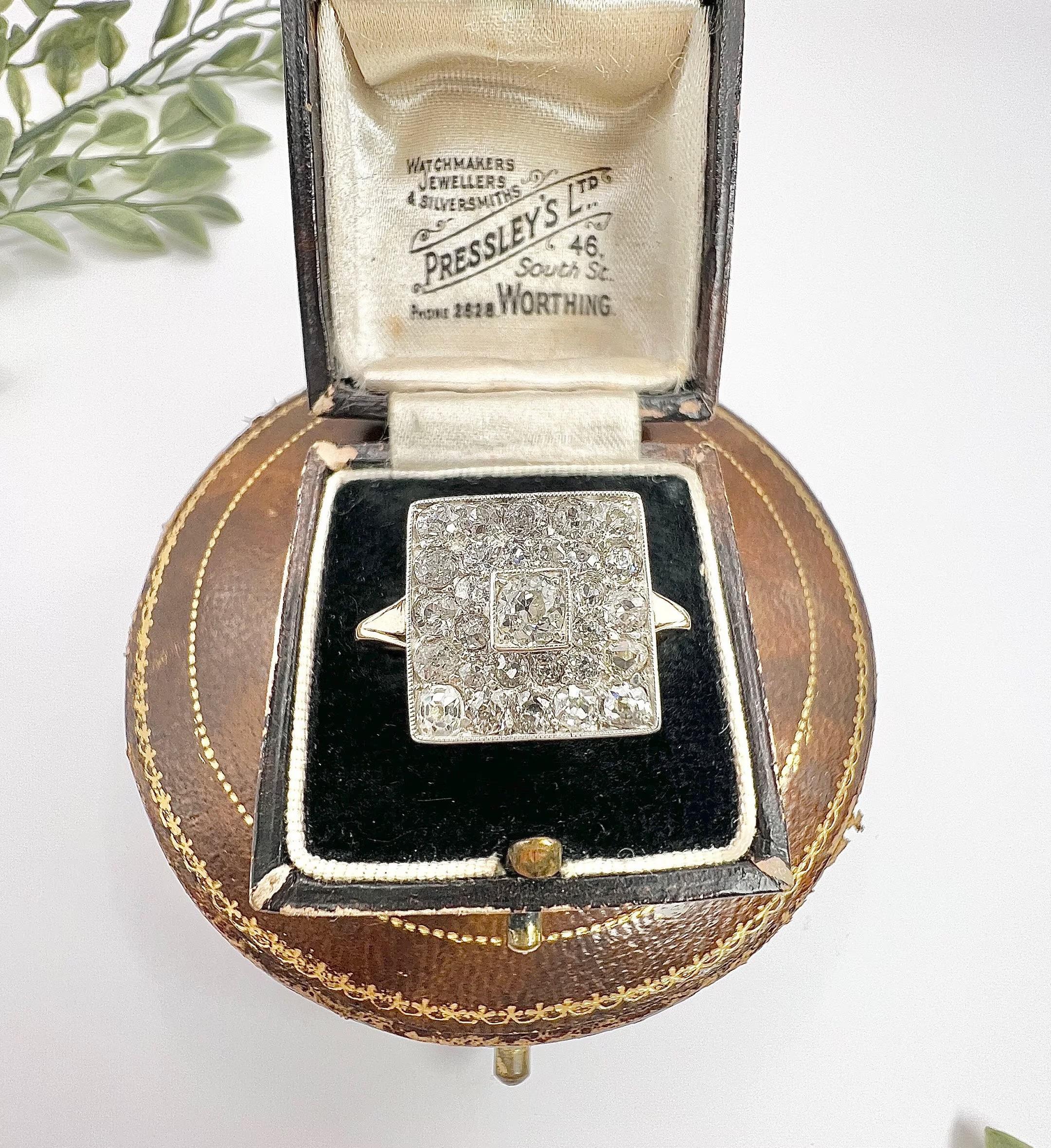 Women's or Men's Antique 18ct Gold & Platinum, Edwardian era Square Shaped Diamond Ring For Sale