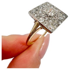 Antike 18ct Gold & Platin, Edwardian Ära Square Shaped Diamond Ring