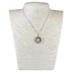 Pendentif édouardien ancien en or 18 carats et platine, avec pierre de lune édouardienne, diamant, perle et halo