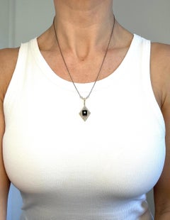 Antique 18ct Gold & Platinum, Edwardian Onyx and Diamond Pendant Necklace