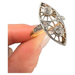Antique 18ct Gold & Platinum, Edwardian Open Work Diamond Marquise Ring