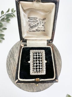 Antique 18ct Gold & Platinum, Edwardian Rectangular Diamond Plaque Ring