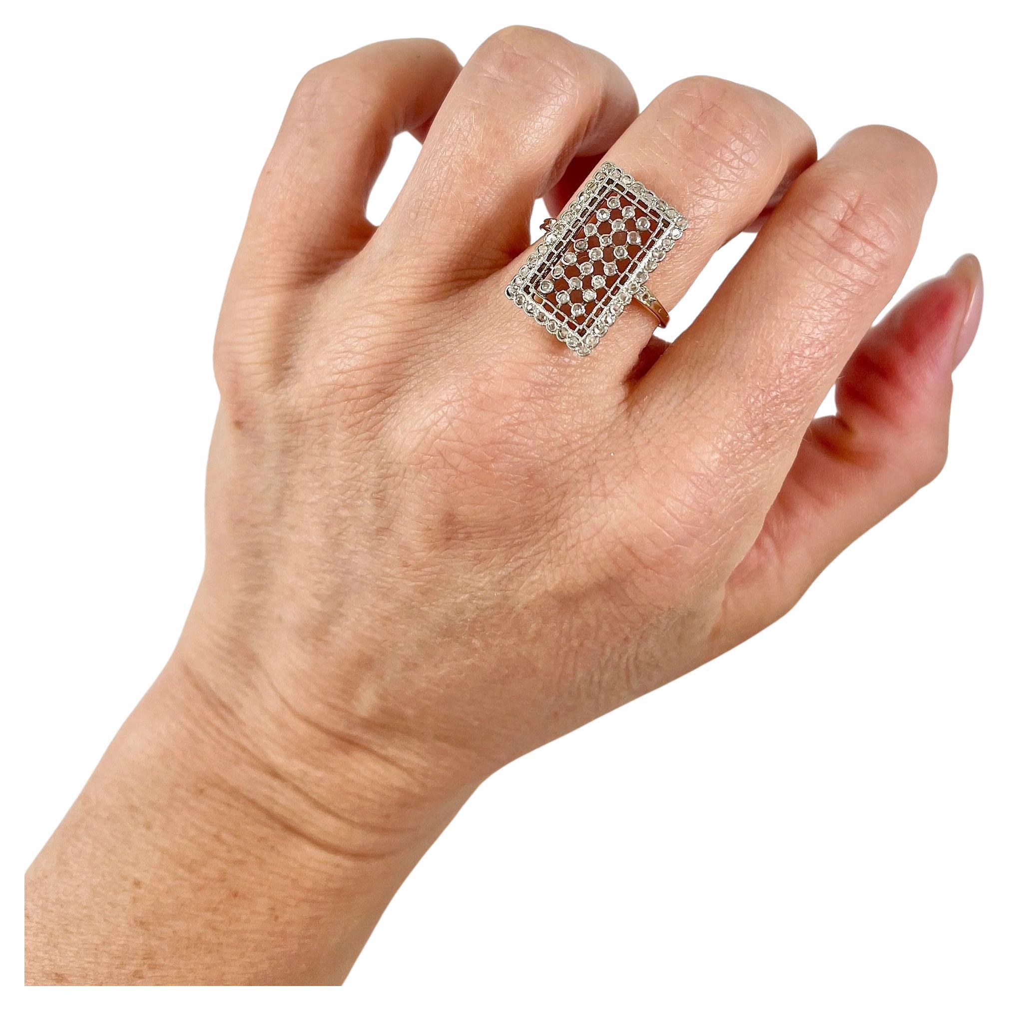Antique 18ct Gold & Platinum, Edwardian Rectangular Diamond Plaque Ring