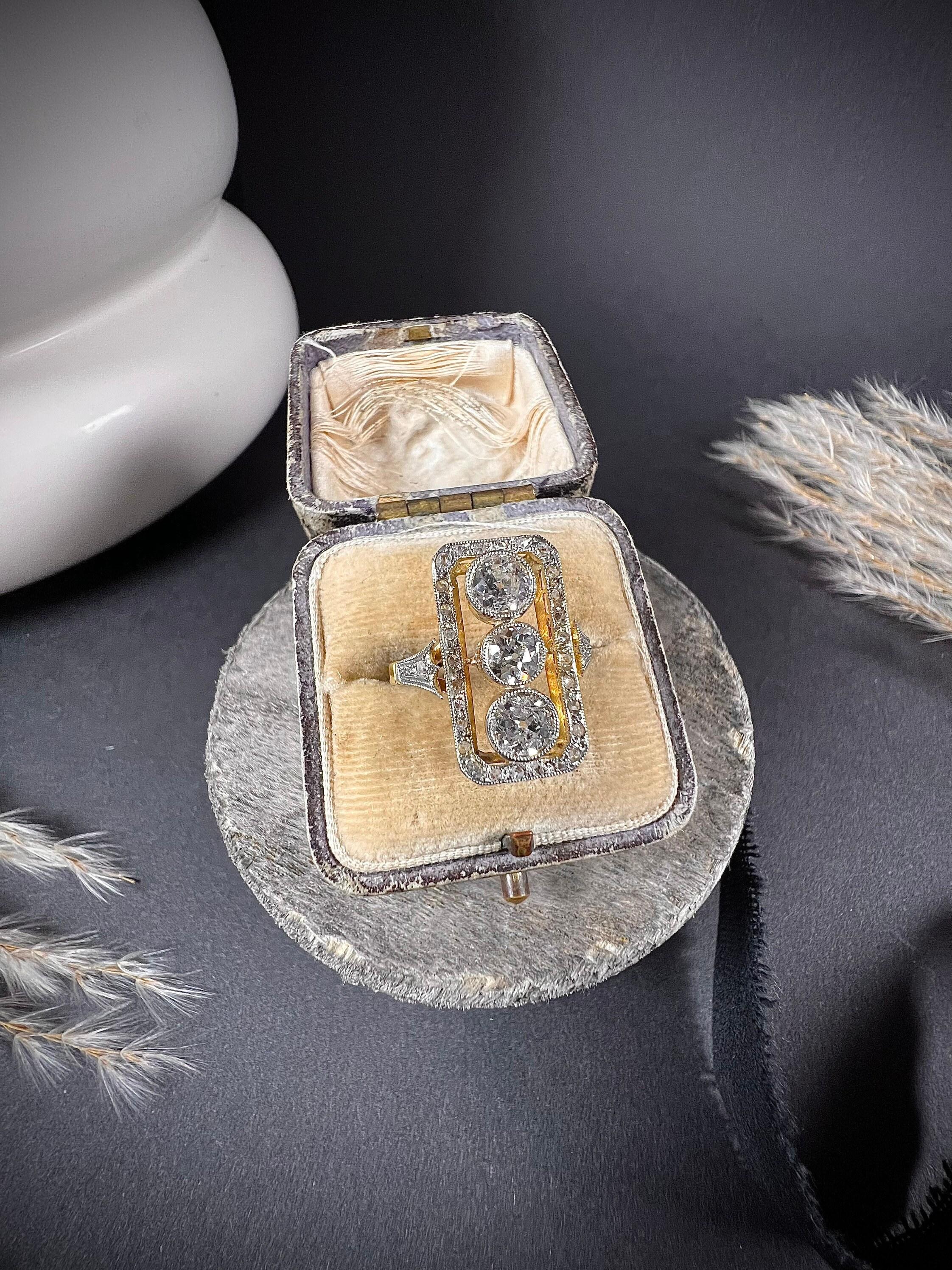 Antique 18ct Gold & Platinum Edwardian Rectangular Diamond Ring For Sale 6