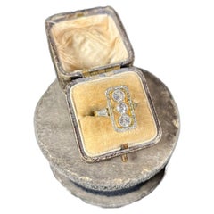 Antiker 18ct Gold & Platin Edwardianischer Rechteckiger Diamantring
