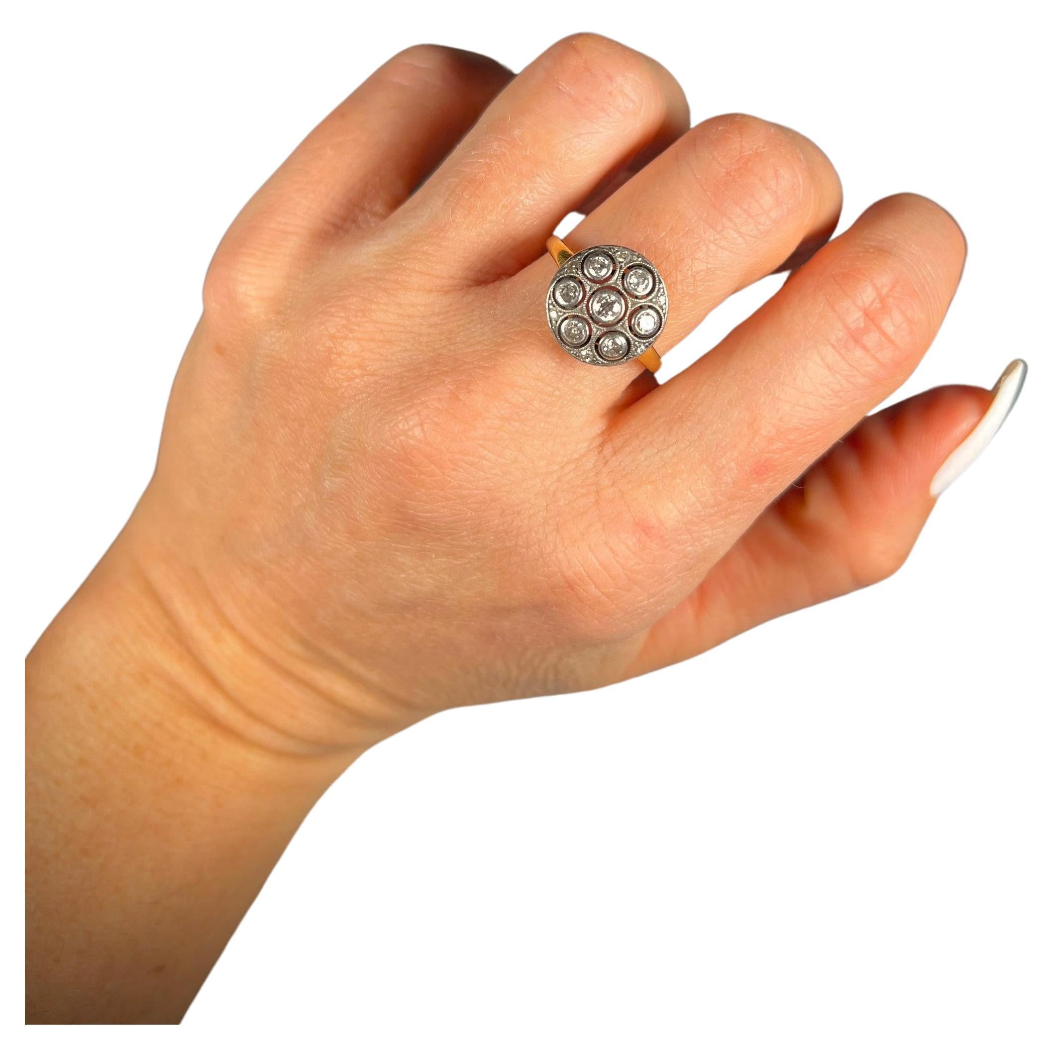 Antique 18ct Gold & Platinum Edwardian Round Diamond Cluster Ring For Sale