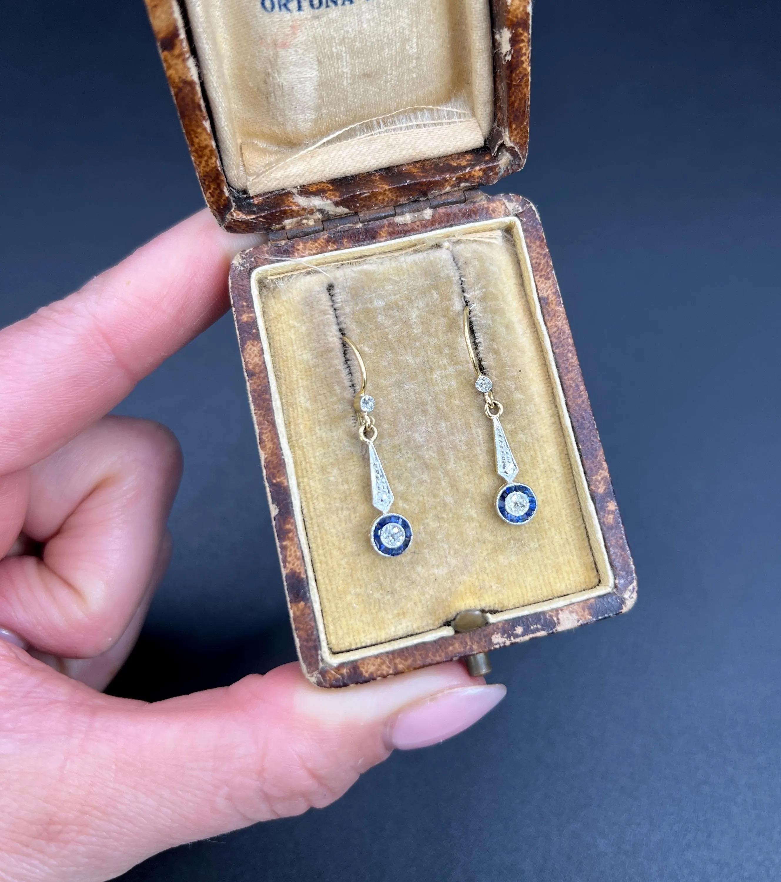Orecchini antichi in oro 18ct e platino di epoca edoardiana con zaffiro e diamante in vendita 5