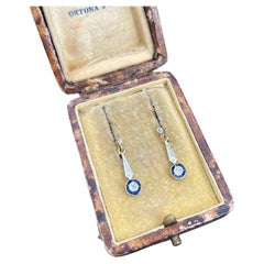 Antique 18ct Gold & Platinum Edwardian Sapphire and Diamond Target Drop Earrings