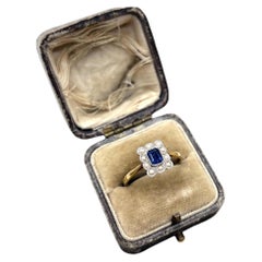 Antique 18ct Gold & Platinum, Edwardian Sapphire and Pearl Rectangular Ring