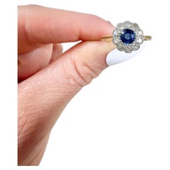 Antique 18ct Gold & Platinum Edwardian Sapphire & Diamond Daisy Cluster Ring