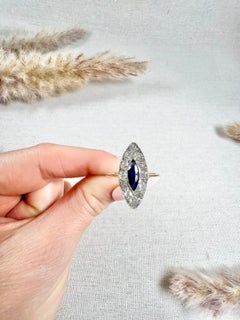 Antique 18ct Gold & Platinum,  Edwardian Sapphire Diamond Marquise/Navette Ring