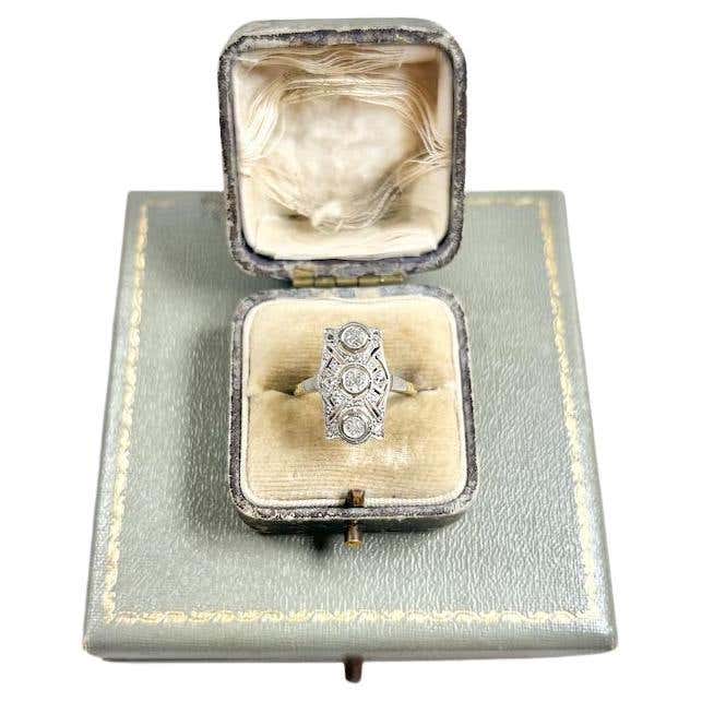 Three Ring Rectangular Antique 18ct Gold and Platinum, Edwardian Three Stone Rectangular ...