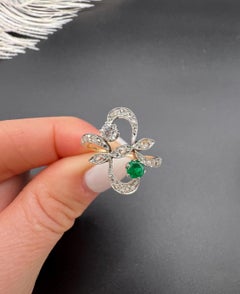 Antique 18ct Gold & Platinum, Emerald and Diamond Belle Époque Ring