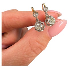 Antique 18ct Gold & Platinum French, Edwardian Diamond Dormeuse Drop Earrings