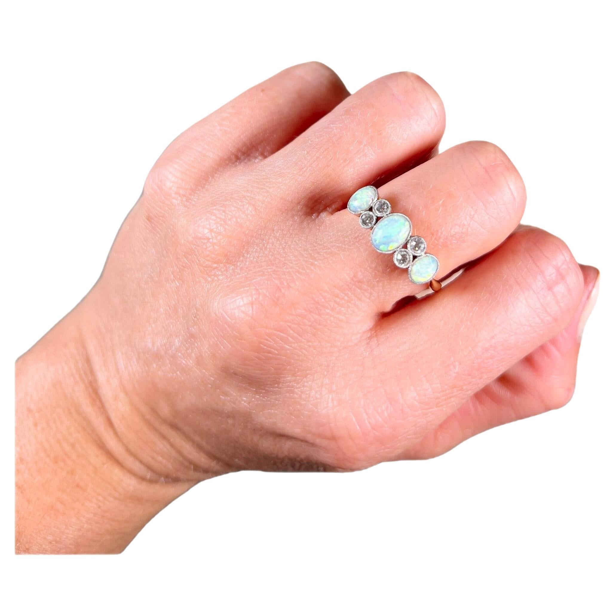 Antique 18ct Gold & Platinum Opal Diamond Ring For Sale